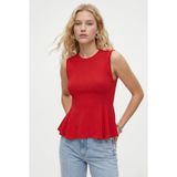 Ritnice Kadın Rowe %100 Pamuk Peplum Sıfır Kol Kırmızı Bluz