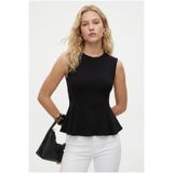 Ritnice Kadın Rowe %100 Pamuk Peplum Sıfır Kol Siyah Bluz