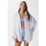 Ritnice Kadın Tilda %100 Pamuk Müslin Oversize Beyaz Gömlek