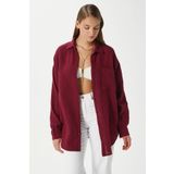 Ritnice Kadın Tilda %100 Pamuk Müslin Oversize Bordo Gömlek