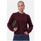 Ritnice Kadın Warm Soft Dokulu Basic Bordo Triko Hırka