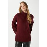 Ritnice Kadın Wonder Yumuşacık Dik Yaka Bordo Yırtmaçlı Oversize Triko Kazak