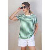 Ritnice Kadın Yeşil Beyaz Çizgili Basic T-Shirt