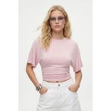 Ritnice Kadın Zoe Bele Oturan Bisiklet Yaka Kısa Kollu Pembe Örme Bluz - XL