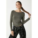 Ritnice Kayık Yaka Need Uzun Kollu Haki Soft Top / Bluz