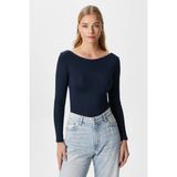 Ritnice Kayık Yaka Uzun Kollu Lacivert Soft Top / Bluz