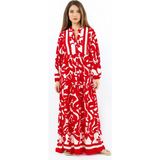 Ritnice Prive Sorrento Viskon Maksi Kırmızı Uzun Elbise - L - XL - Kırmızı - Beyaz