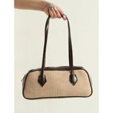 Riva Hasır Örgü Tasarımlı Kadın El Kol ve Omuz Çantası - Kahve