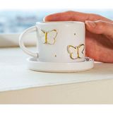 Riva İstanbul Gold Kelebek Amore El Yapımı Seramik Double Kahve Fincanı Mug Kupa - Krem