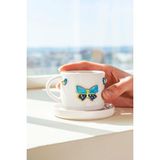 Riva İstanbul Kelebek Amore El Yapımı Seramik Double Kahve Fincanı Mug Kupa - Krem - 180 ml