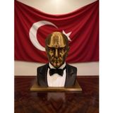 Riva Self Atatürk Büstü Özel Tasarım Gold Siyah Smokinli Biblo Heykel 3D ATATURK-BUST-SMK-GLD
