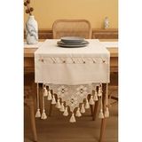 Rivaİstanbul Dantel İşlemeli Boncuklu Runner 50x130 Cm Krem