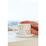 Rivaİstanbul Gold Kelebek Amore El Yapımı Seramik Double Kahve Fincanı Mug Kupa Krem