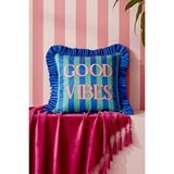 Rivaİstanbul Good Vibes Fırfırlı Dekoratif Kırlent Kılıfı Mavi