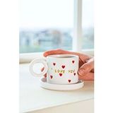Rivaİstanbul I Love You Amore El Yapımı Seramik Double Kahve Fincanı Mug Kupa Krem