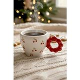 Rivaİstanbul Kiraz Amore El Yapımı Yılbaşı Hediyesi Seramik Double Kahve Fincanı, Mug, Kupa Beyaz