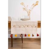 Rivaistanbul Ruffle Boncuk & Püsküllü %100 Pamuklu Ham Keten Runner 50X130 Cm