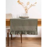 Rivaistanbul Ruffle Haki Fırfırlı %100 Pamuklu Ham Keten Runner 50X130 Cm