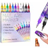 RIVANO 12 Renk Oje Sanatı Kalemi Seti, Su Bazlı Hızlı Kuruyan Tırnak Art Kalemi, Çocuklar ve Yetişkinler İçin Kolay Tırnak Boyama ve Nail Art Tasarım Seti