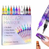 RIVANO 12 Renk Oje Sanatı Kalemi Seti, Su Bazlı Hızlı Kuruyan Tırnak Art Kalemi, Kolay Tırnak Boyama ve Nail Art Tasarım Seti