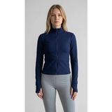 Rivarapremıum Kadın Lacivert Dik Yaka Fermuarlı Slim Fit Aktif Spor Ceketi - Parmak Geçirmeli (Mom Parmak Koşu ve Fitness Üstü