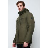 river green Erkek Haki Elyaflı Su Ve Rüzgar Geçirmez Kapüşonlu Kışlık Mont & Kaban & Parka