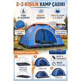 River World Kamp ve Doğa Için Çadır Kurulumu Manuel 2-3 Kişilik Ölçüleri 220 cm x 250 cm x 150 cm - Çok Renkli