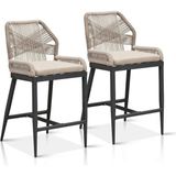 Rivera Bar Taburesi 2’li Set, Alüminyum Gövde, Rattan Sırtlık, Ayak Destekli - Bej