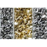Rivet 9 mm Kendin Yap Kiti, Çanta, Cüzdan, Kemer, Kot Pantolon, İçin Çekiçle Uygulama Aparatları ve 25 Adet Perçin Zımba Takım-Paslanmaz Pirinç (gold)