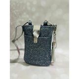 Rivetli Kilitli Telefon Çantası/ Çapraz Çanta - 15*20 - Beyaz - Siyah - Gümüş