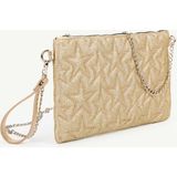 Rivina Kadın Yıldız Nakış Işlemeli Portföy El Çantası Bilek Askılı Saten Astarlı Clutch Çanta - Altın