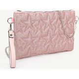 Rivina Kadın Yıldız Nakış Işlemeli Portföy El Çantası Bilek Askılı Saten Astarlı Clutch Çanta - Simli Pembe