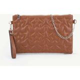 Rivina Kadın Yıldız Nakış Işlemeli Portföy El Çantası Bilek Askılı Saten Astarlı Clutch Çanta - Taba