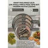 Rivo Home Decor Paslanmaz Çelik 4 Lü Set Pizza Tepsisi 24-28-32-36 cm - Gümüş