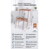 Rivo Home Decor The Mia Pratik 2 Basamaklı Ahşap Metal Katlanır Merdiven Tabure - Mutfak ve Ofis Tipi Dekoratif Basamak