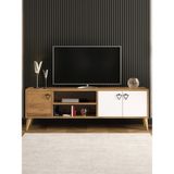 Rivo Tv Ünitesi Legnano-Beyaz Raflı ve Kapaklı Modern Tasarım 150 cm - Meşe - Beyaz
