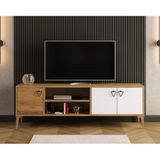 Rivo Tv Ünitesi Legnano-Beyaz Raflı ve Kapaklı Modern Tasarım 150 cm