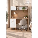 Rivon Çalışma Masası Kitaplıklı Dolaplı Modern Bilgisayar Masası MDF Beyaz Lake Kapaklı Suntalam Gövde