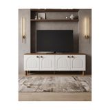 Rivon Mobilya Modern TV Ünitesi Beyaz Lake MDF Kapaklı Suntalam Gövde 4 Kapaklı Konsol Televizyon Sehpası