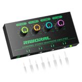 Riworal 4 Kanallı Kulaklık Amplifikatörü, 1/4 "ve 1/8" TRS Jak Girişli Dj Mikser Kulaklık Mikser Amper Kulaklık Splitter Hoparlör veya Monitör Kulaklık için Ayrı Ses Kontrolü Çıkışı ile