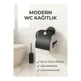 RİYA HOME EV & DEKORASYON Siyah Geniş Kapaklı Tuvalet Kağıtlığı Wc Kağıtlık Tuvalet Kağıdı Askısı