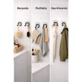 RİYA HOME EV & DEKORASYON Yapışkanlı 2 Adet Çift Kancalı Banyo Mutfak Askısı Metal Askılık Duvar Askı Organizer
