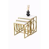 Riyes Tasarım Halka Model 3’lü Zigon Sehpa Seti– Eskitme Gold Metal Ayaklı