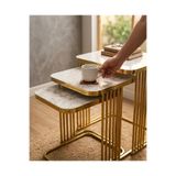 Riyes Tasarım Piyano Üçlü Zigon GOLD Kaplama 3 lü Hayglass Mdf Modern Sehpa - Şık & fonksiyonel