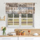 Riyidecor Rustik Çiftlik Evi Valance Mutfak Perdeleri Kısa Küçük Kırsal Çatal ve Kaşık Retro Ahşap Tahta Vintage Mavi Bej Çubuk Cep Kırsal Yatak Odası Oturma Odası Tedavi Kumaş 1 Panel 130 x 45 cm