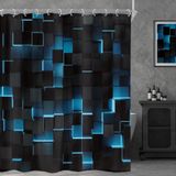 Riyidecor Siyah Lacivert Duvar Duş Perdesi 72Wx72H İnç Soyut Tuğla Modern 3D Gradyan Tasarım Fütüristik Küpler Geometrik Ekose Adam Havalı Banyo Dekoru Kumaş Polyester Su Geçirmez 12'li Paket Kanca