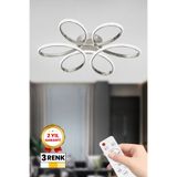 RİZZ 3 Renk Kumandalı Plafonyer Led Avize Papatya Krom Kasa Ledli Avize
