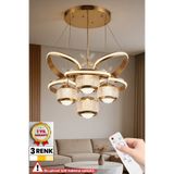 RİZZ İthal Kasa 4 Toplu Kumandalı Büyük Salon Avizesi 3 Renk Kral Tacı Gold Kasa Ledli Avize