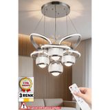 RİZZ İthal Kasa 4 Toplu Kumandalı Büyük Salon Avizesi 3 Renk Kral Tacı Gümüş Kasa Ledli Avize