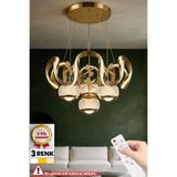 RİZZ İthal Kasa 4 Toplu Taç Kumandalı Büyük Salon Avizesi 3 Renk Gold Kasa Ledli Avize